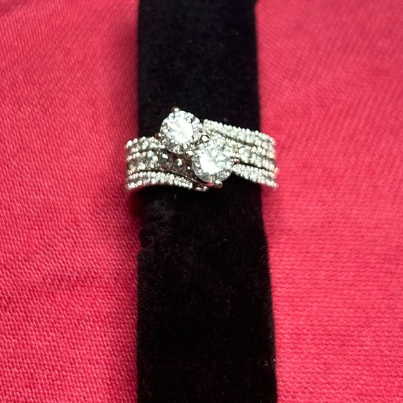 14k White Gold Engagement, Wedding, Anniversary Band Ring Set - Picture 1 of 8